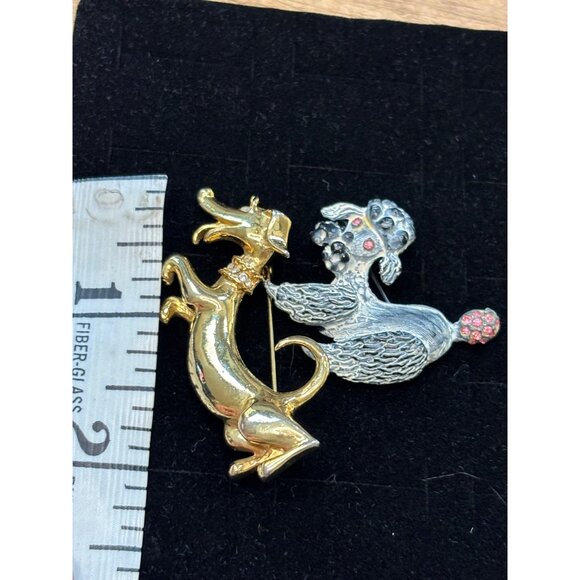 Vintage Gold & Silver-Tone Dachshund & Poodle Dog Brooch Pins With Rhinestone Ac - Picture 4 of 8